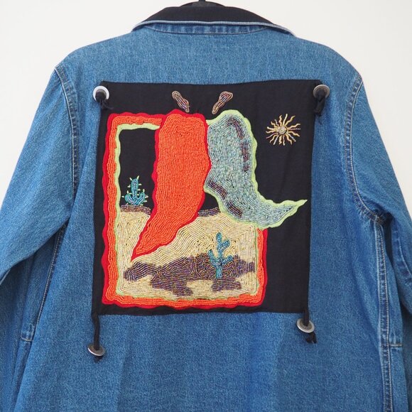 Vintage Ultimate Hand Beaded Chili Denim Jacket sz M - Picture 5 of 8
